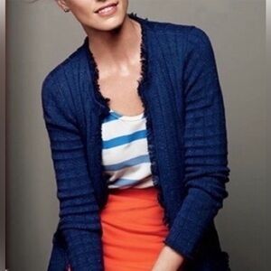 CAbi Duchess Speckled Frayed Long Blue Cardigan Style 181 Size M